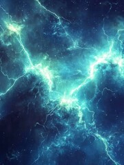 Wall Mural - electric blue nebula with lightning strikes in a dark night sky abstract cosmic background illustrat