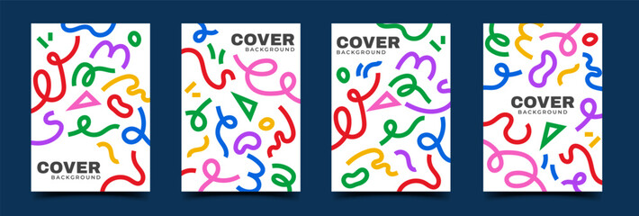 Wall Mural - set of cover banner template with colorful scribble line pattern.