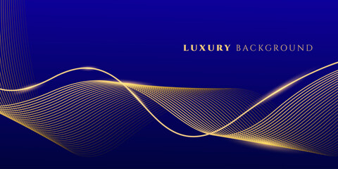 Wall Mural - Abstract luxury blue gradient with shining gold flowing lines. Modern luxury line wave pattern background