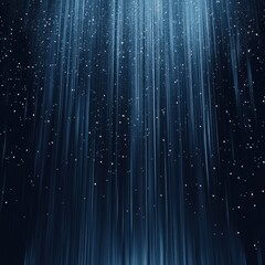 Wall Mural - abstract blue light rays and white particles falling down in a vertical direction from above dark ba
