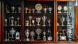 © VINA - Collection Of Silver And Gold Trophies In A Dark Wooden Display Case