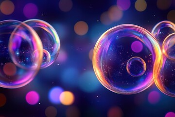 Wall Mural - abstract bubbles floating in space with colorful bokeh background close up studio shot