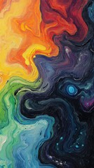 Wall Mural - colorful abstract painting of swirling liquids in warm and cool tones on canvas surface artistic exp