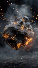Wall Mural - dramatic close up of fiery asteroid floating in space with intense heat and smoke particles for scie