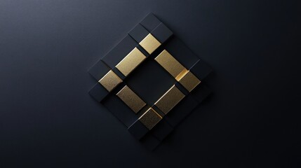Geometric composition of textured gold accents on a matte black surface