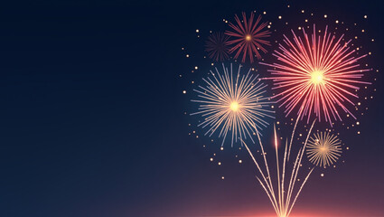 minimalistic background with bright colorful fireworks exploding in the night sky, perfect for festi