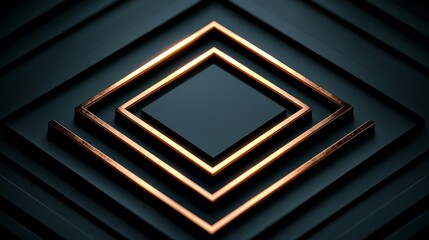 Aufkleber - Black and gold design with a square in the middle. The squares are arranged in a way that creates a sense of depth and dimension. The gold accents add a touch of luxury