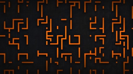 Poster - Black and orange abstract pattern with many lines. The pattern is made up of squares and triangles