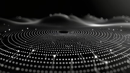 Poster - Black and white image of a circle with many dots. The dots are arranged in a spiral pattern