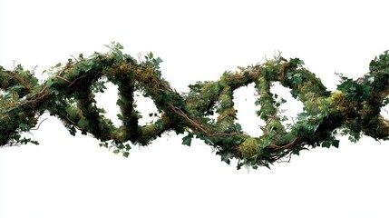 Aufkleber - A helix constructed from vibrant green vines and lush leaves intertwines organically, symbolizing a fusion of nature and science against a stark white backdrop