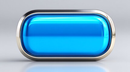 Gleaming blue button with reflective chrome frame