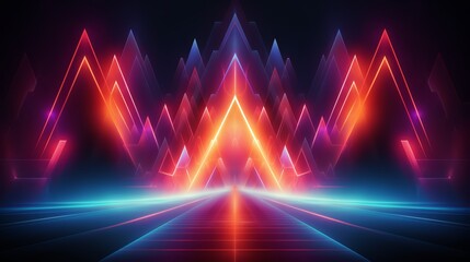 Aufkleber - Colorful, neon-lit scene with a road in the middle. The road is surrounded by a series of triangles, and the colors are bright and vibrant. The scene gives off a feeling of excitement