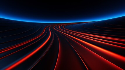 Fototapete - Black and red background with long red lines that stretch across the entire image. The red lines are almost as long as the background, creating a sense of depth and movement