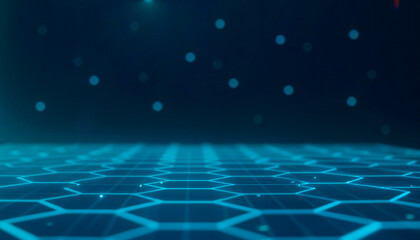 Split background with hexagon pattern and bokeh blue gradient