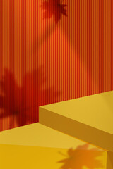Poster - Autumn Studio background yellow 3D steps cylinder pedestal podium with shadow,light overlay on orange corrugated wall.Abstract minimal scene mockup product display stage showcase.Vector geometric form