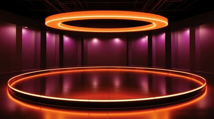 Aufkleber - Large room with a red and orange lighted circle in the center. The room is empty and the lighted circle is the main focus