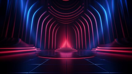 Aufkleber - Large, empty room with red and blue lighting. The room is empty and has a futuristic feel to it