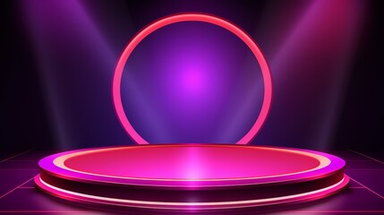 Aufkleber - Pink stage with a red circle in the center. The stage is lit up with purple lights