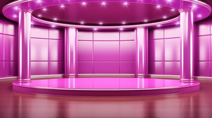 Aufkleber - Pink room with a stage and a spotlight. The room is empty and the walls are pink