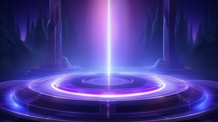 Poster - Purple and blue background with a glowing light in the center. The light is surrounded by a circle of blue and purple. The scene is set in a futuristic environment with a sense of mystery