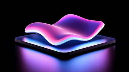 Fototapete - Purple and blue object is on a black background. The object is a piece of art that is illuminated and has a wave-like shape. The colors and shape of the object create a sense of movement