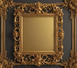 Wall Mural - Ornate gold scroll frame, vintage floral details, scroll, art, decorative frame