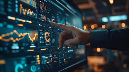 analyzing financial data trends on interactive dashboard for business intelligence and data visualiz