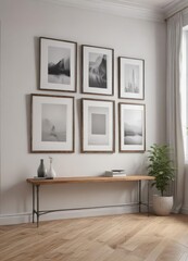 Wall Mural - Empty frames on gallery wall, minimalist living room,  house,  neutral