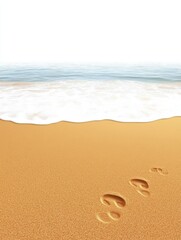 Wall Mural - Golden Sands Footprints Ocean View - Tranquil beach scene, footprints in golden sand, ocean waves, summer vacation, peace and serenity. Symbolizing journey, escape, freedom, relaxation, and hope