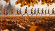 © momostudio - Runners race through a park during autumn with colorful foliage overhead.