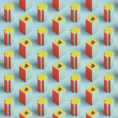 Leinwandbilder - Composition of vertical shapes in the form of alternating crosses and hollow squares. Geometric figures in red, blue, and green create an optical effect of harmony and precision. 3d rendering
