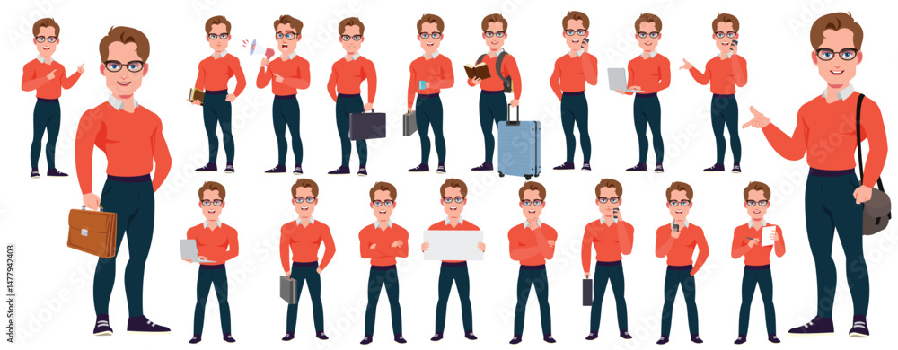 Man Character design. Front, side, back view and explainer animation ...