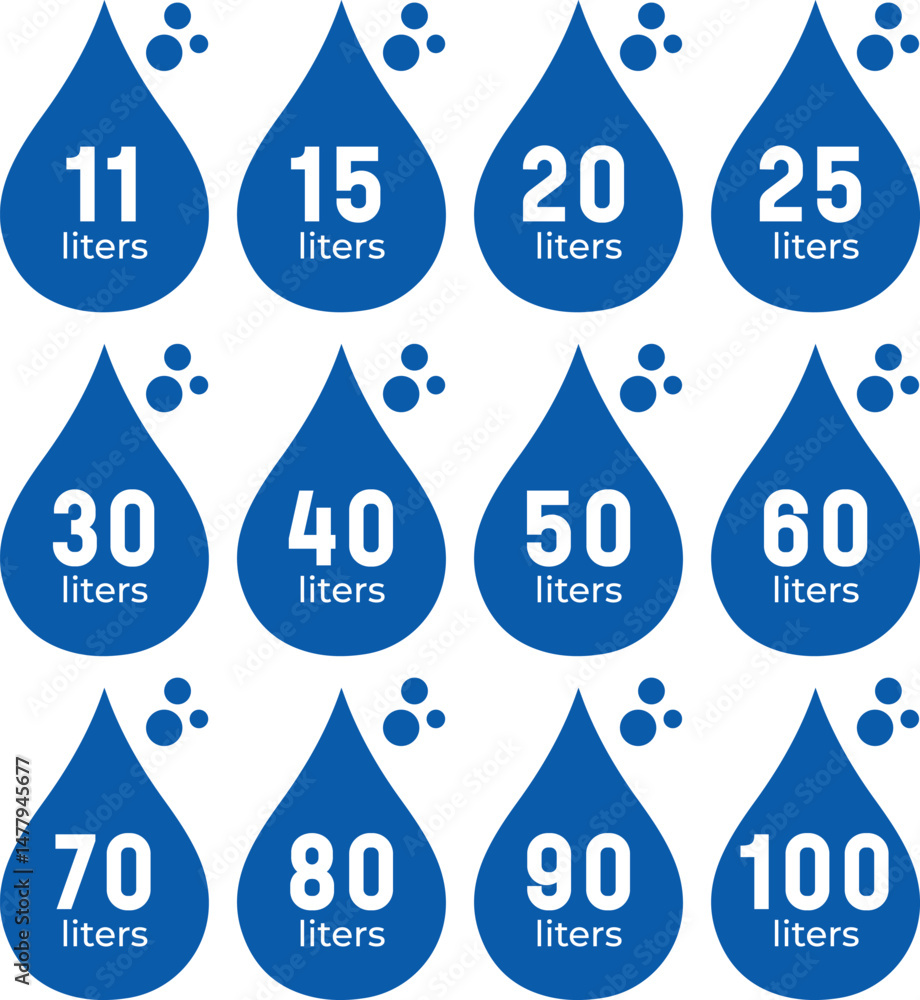 consumption infographic with blue droplets displaying different liter ...