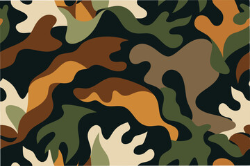 Poster - Camo pattern featuring various leaves in earthy tones for design use and nature-inspired artwork