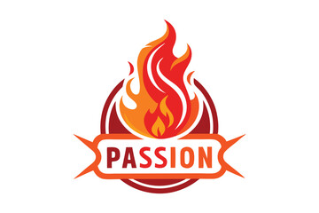 Poster - Vector illustration of a dynamic fire symbol representing passion, featuring vibrant flames and artistic lettering in bold colors