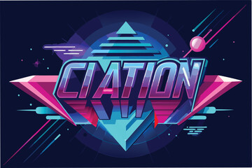 Poster - Vibrant vector illustration featuring stylized lettering and geometric shapes with a neon aesthetic in a dynamic cosmic setting