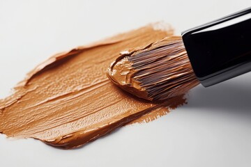 Fototapete - Vibrant orange paint being spread with a brush on canvas during an art project in a studio setting at midday highlighting creative expression