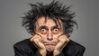 © PixelPulse - A man with wild disheveled hair looks tired and stressed holding his face with his hands in desperation.