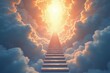 © Yuliia - Latinx Group Reaches Divine Heights: Ascending Ethereal Staircase in the Sky