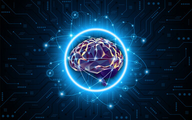 Leinwandbilder - Artificial neural network or artificial intelligence brain with technology circuit board. Digital brain science for future learning. modern technology innovation concept background	