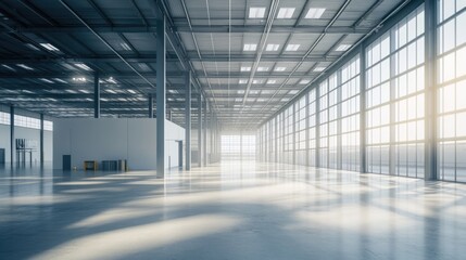  Spacious Modern Warehouse Interior with Large Windows and Sunlight