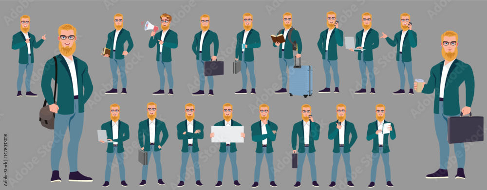 Man Character design. Front, side, back view and explainer animation ...