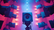© VINA - Surveillance System: Futuristic Pink and Blue Studio Setup with Geometric Lighting