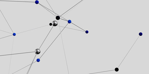 3D rendering of a network with connected nodes.  Ideal for technology, communication, or data concepts.