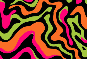 Fototapete - Vector illustration features an abstract pattern with flowing, wavy shapes in neon pink, green, and black. The bold, modern design adds a dynamic and playful touch to backgrounds or creative projects.