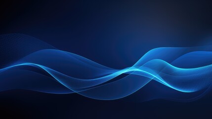 Wall Mural - Blue abstract background vector presentation design template with wavy lines and glowing elements on dark blue background.