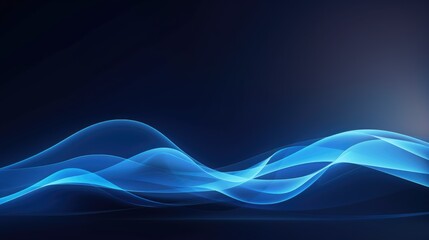 Wall Mural - Blue abstract background vector presentation design template with wavy lines and glowing elements on dark blue background.