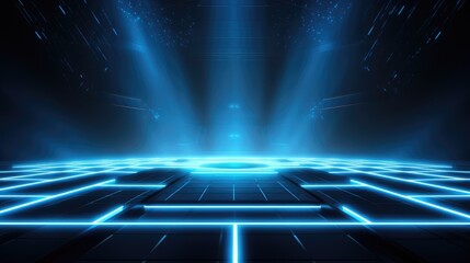 Wall Mural - blue background podium with lights and glowing effects for product presentation, vector illustration
