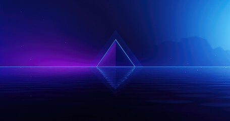 Wall Mural - blue background with purple triangular shapes, with an empty large dark blue rectangle in the center