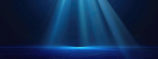 Wall Mural - Blue gradient background with spotlight, glowing light rays and empty space for product presentation on dark blue backdrop vector Illustration or photo